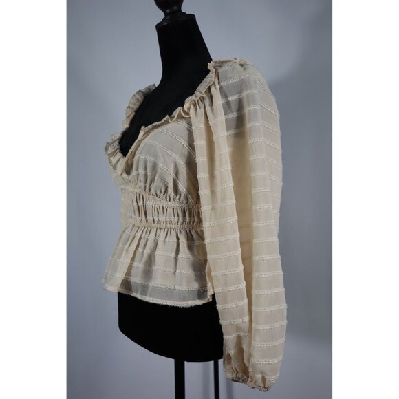 ASTR The Label women's Cream Long-Sleeve Peplum Top XS Ruffle Detail - Picture 2 of 12